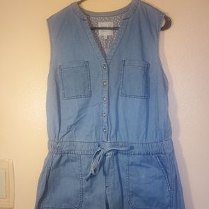 Torrid Blue Jean Denim Romper Shorts Sz 00 Drawstring Pockets Sleeveless